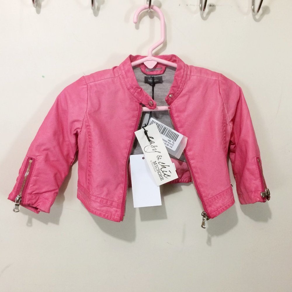 MICROBE by Miss Grant 6 months baby girl hot pink faux leather motorcycle jacket